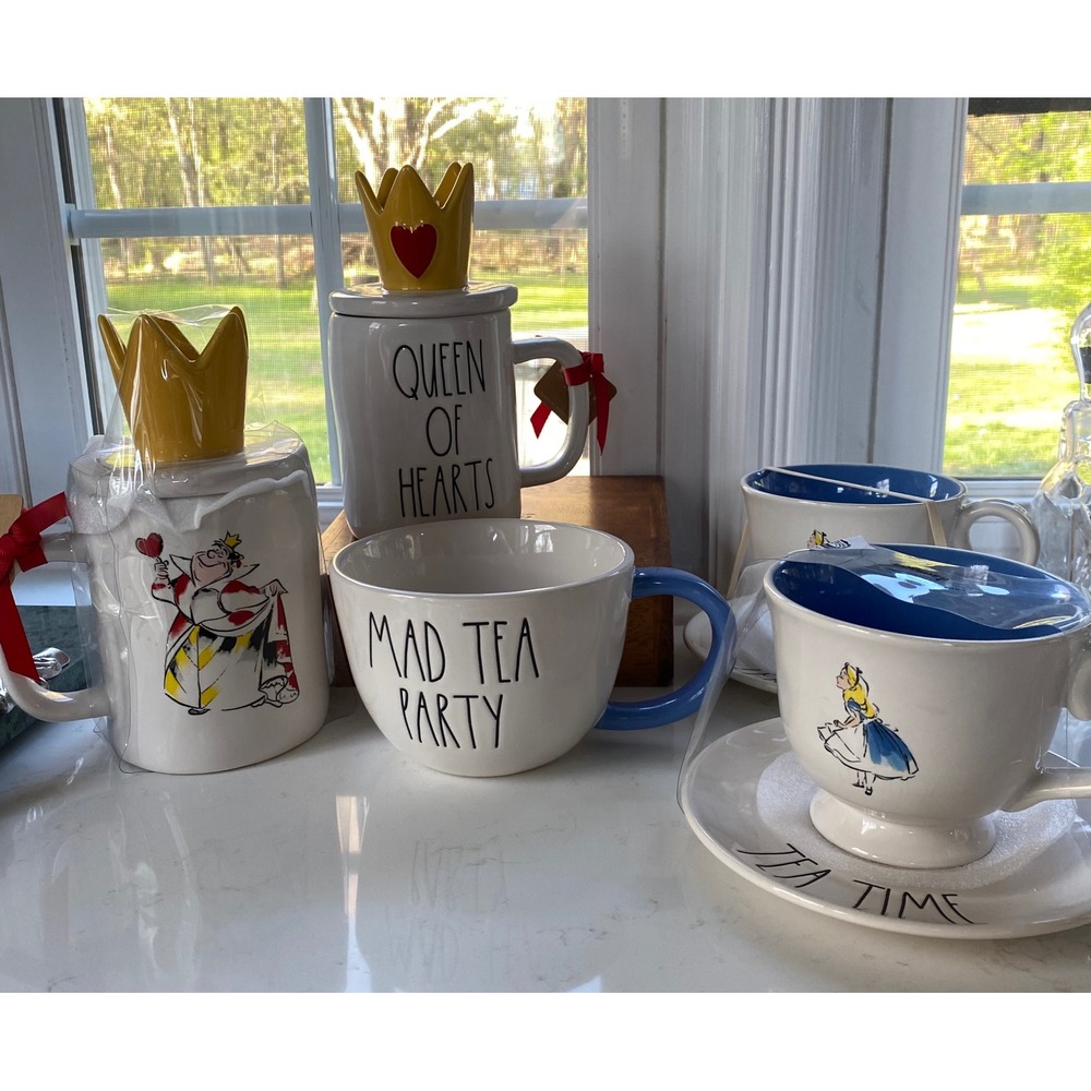 Rae Dunn Disney Alice in Wonderland Tea Set Queen of Hearts Mad Tea Party 7pc